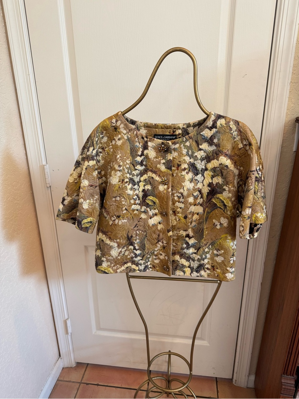 Dolce & Gabbana Gold and Cream Floral Cropped Top